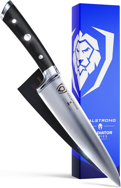 Dalstrong Chef Knife - 7 inch - Gladiator Series Elite - Forged High Carbon German Steel - Razor Sharp Kitchen Knife - Full Tang - Black G10 Handle - Sheath Included - Chef's Knife - NSF Certified