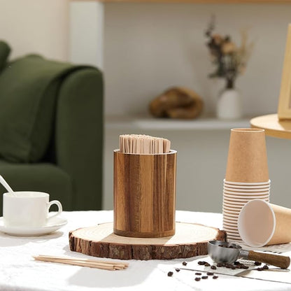 Acacia Wood Coffee Stirrer Holder Set