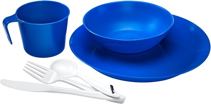 1-Person Camping Dish Table Set, Washable/Reusable Polypropylene Dinnerware Set for Camping and Outdoor Dining by Caddis Sports