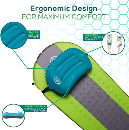Gear Doctors Camping - Inflatable Camp Pillow, Backpacking - Inflatable - Blow Up Pillow for Camping (Blue)