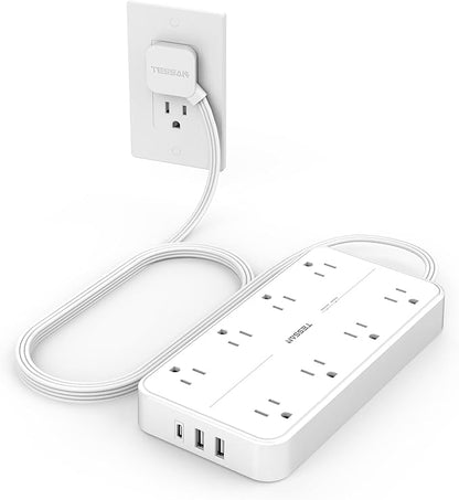 Power Strip with Surge Protection, TESSAN Flat Plug Extension Cord with 8