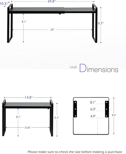Nxconsu Cabinet Shelf Expandable Height Adjustable Organizer Riser for Kitchen Cabinet Pantry Cupboard Under Sink Countertop Organization Storage Space Saver Stackable Heavy Duty Metal Black XL