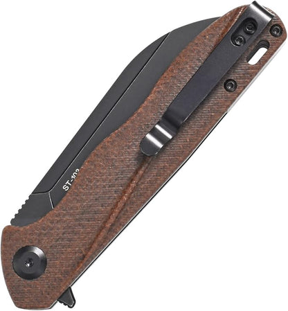 Sitivien ST103 Folding Knife, D2 Steel Blade,Micarta Handle EDC Tool Knife for Outdoor, Camping, Hunting, Survival(Brown)