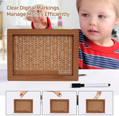 10000 Savings Challenge Box, Money Saving Box with Money Target and Numbers, Cash Vault Wooden Savings Box, Wooden Money Box, Coin Counter Piggy Bank for Adults, Wooden Coin Bank for Kids 5,000