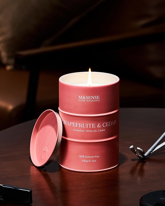 M&SENSE Grapefruit Cedar Scented Candles Large, Natural Soy Candles 21.2oz 120 Hour Slow Burning, Highly Scented Citrus Candles for Bathroom, Fresh Smelling Ordor Elimator Candle for Home