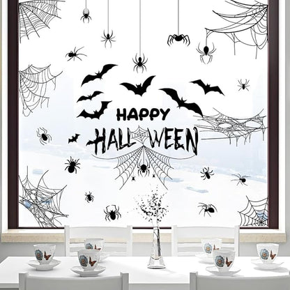 Halloween Bat and Spider Web Window Stickers Set - Horror Decoration Window Door Glass Stickers Ghost House Party Set Home Living Room Windows, Front Door Glass, Office Partitions, Store Showcases