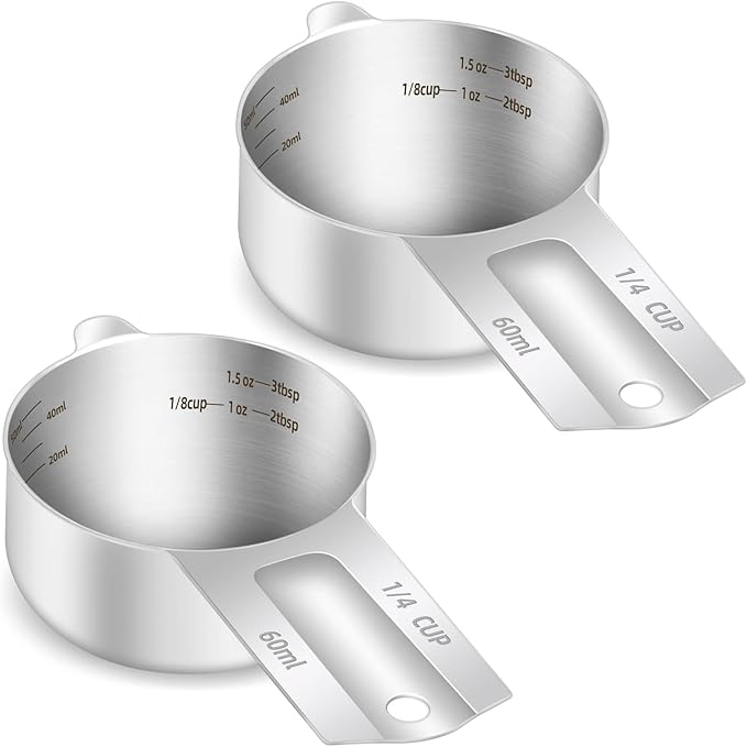 2PCS 1/4Cup Single Measuring Cup, Etched Inner Scale Stainless Steel Measure