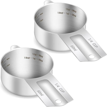 2PCS 1/4Cup Single Measuring Cup, Etched Inner Scale Stainless Steel Measure