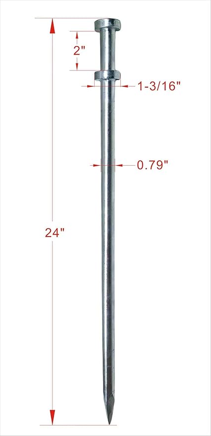 Double Head Tent Stakes - Heavy Duty 1045 Steel Heat-Treated Ground Spikes, Forged Geometric Sharp Tips for Stronger Hold, 0.79??20mm) Diameter x 24" Length, 4-Pack