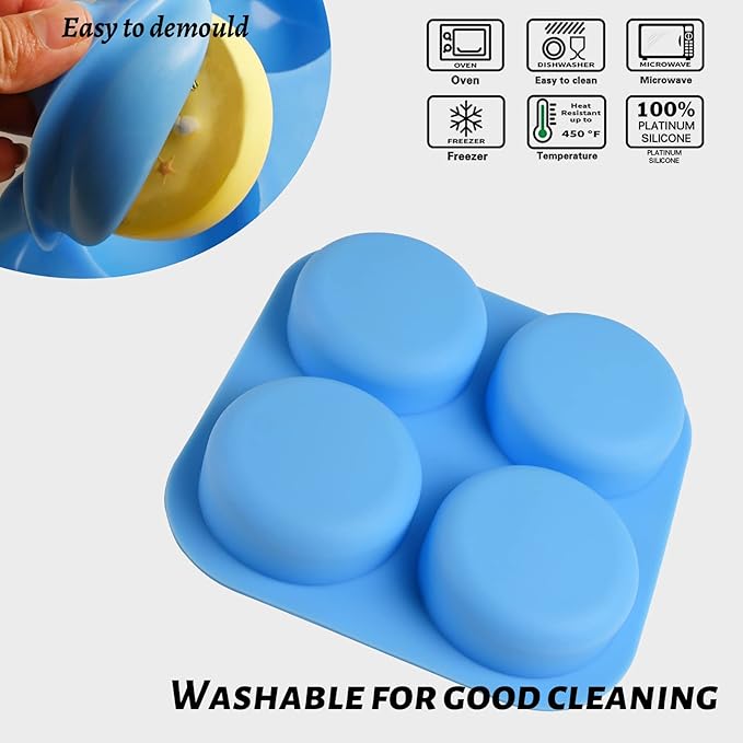 Sakolla 2 Pack 4 Cavity Round Silicone Soap Molds Cylinder Handmade Soap Molds for Soap Making Supplies DIY Bath Bombs Shower Steamer Lotion Bars Cake Baking Candle Tray