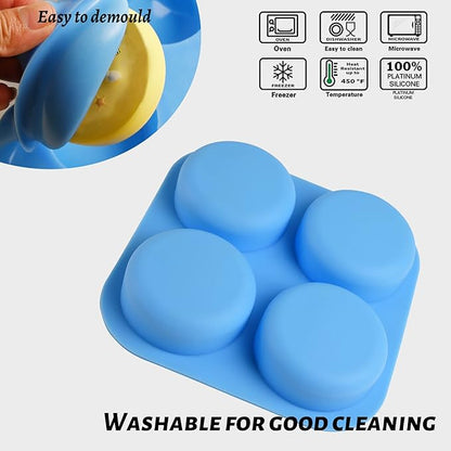 Sakolla 2 Pack 4 Cavity Round Silicone Soap Molds Cylinder Handmade Soap Molds for Soap Making Supplies DIY Bath Bombs Shower Steamer Lotion Bars Cake Baking Candle Tray