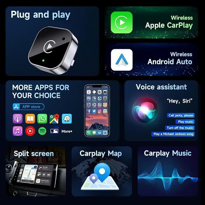 Wireless CarPlay and Android Auto Adapter for Bentley Flying Spur 2020-2025- Mini Plug and Play Converter for Stable Connection
