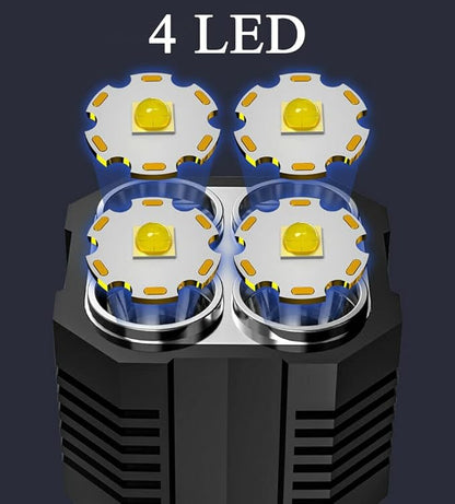 LED Flashlight USB Rechargeable, High Lumens Tactical Light with Sidelight, 4X LED, Zoomable, Handheld Super Brightest Flashlights, Portable Torch for Outdoor Camping Home Emergency Lantern