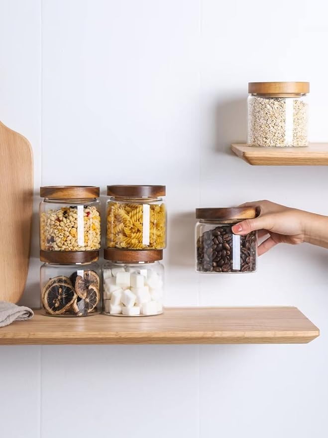 Kanwone Glass Storage Jars Set of 6, 17 Ounce Airtight Food Storage Containers