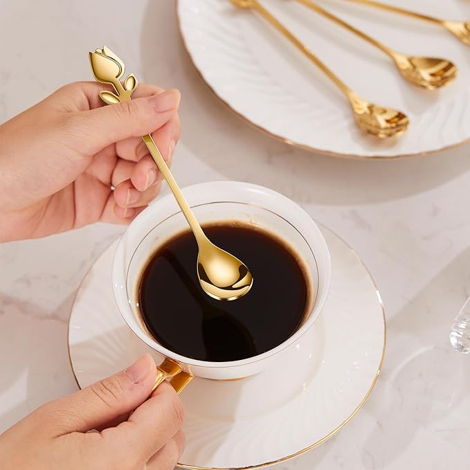 Gold Tulip/Rose Handle 12-Pcs Mini Coffee Spoons Set