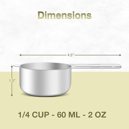 2PCS 1/4Cup Single Measuring Cup, Etched Inner Scale Stainless Steel Measure