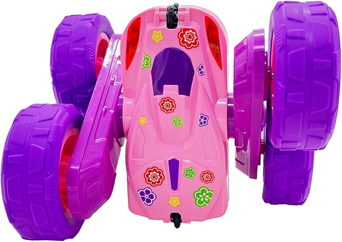 Threeking RC Stunt Cars Remote Control Car Toys with Lights Double-Sided Driving Gifts Presents 6 7 8 9 10 11 12 Year Old Girls Pink