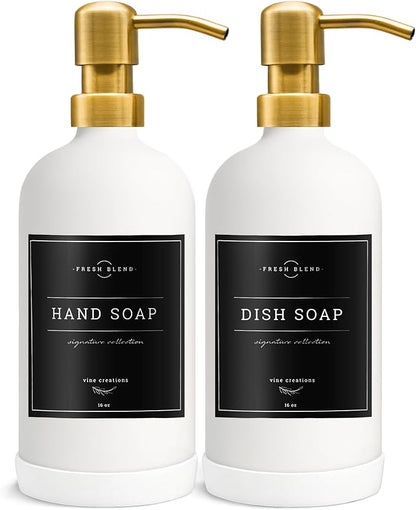 Vine Creations Glass Soap Dispenser, 2 Pack Kitchen Soap Dispenser Set