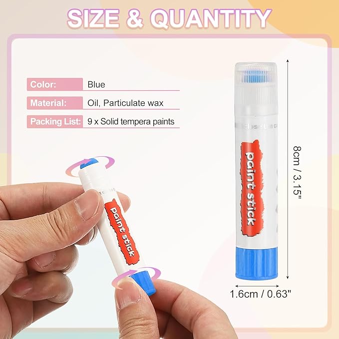PATIKIL Solid Tempera Paints, 9 Pcs Washable Quick Drying Paint Sticks Paint Pens for Artists Beginners Art Supplies, Blue