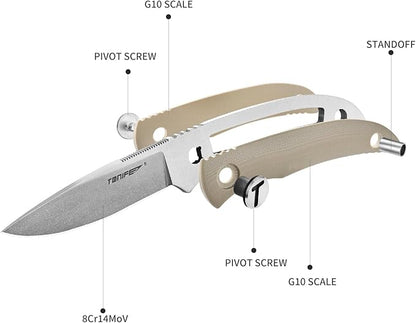 TONIFE Nova 2.68'' Blade Mini Neck Knife Full Tang Fixed Blade Knife with Kydex Sheath and Adjustable Paracord Lanyard for Camping Outdoor Survival Tool (Warmer Sand+Stonewash)