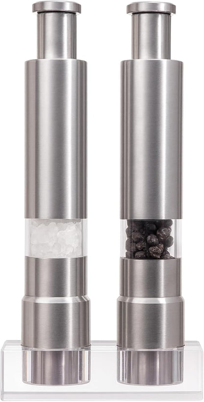 Salt and Pepper Grinder Set, Pump & Grind Peppermill, 2 Refillable Stainless