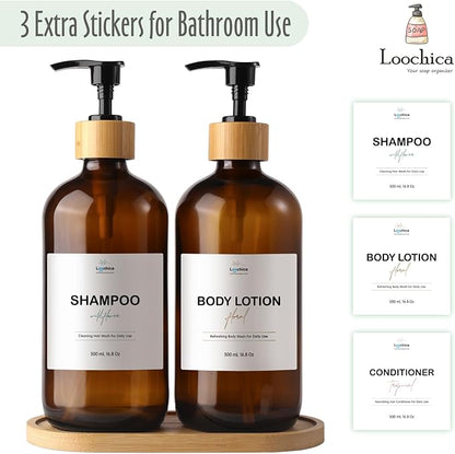LOOCHICA Amber Glass Soap Dispenser Set