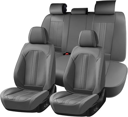 Huidasource Gray Seat Covers, Luxury Faux Leather Car Seat Cover, Velcro Adjustable, with Airbags, Seat Belts, Thinning Design Perforation Cooling＆Heating, Fit for Most Cars, Vans, Trucks, SUVs, Gray