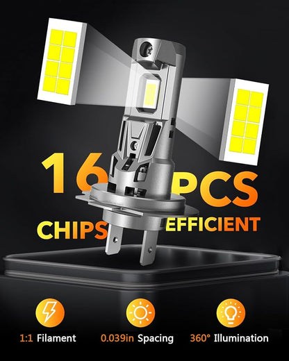 OXILAM M5S H7 Light Bulbs, 80,000LM Brightness H7 Fog Lights, 6500K White with Cooling Fan, Easy Plug & Play in 3 Minutes, IP68 Waterproof, Non-Polarity, Set of 2