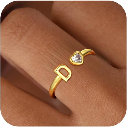 C-leen Gold Initial Rings for Girls Women - Dainty 18K Gold Plated Adjustable Letter Rings Teen Girls Gifts Trendy Stuff Initial Ring Teen Girl Birthday Gift for Girl Non Tarnish
