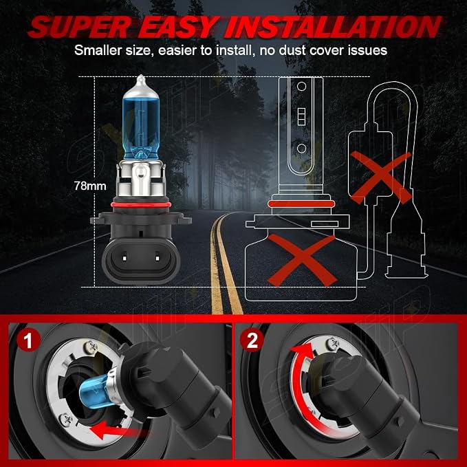 Upgraded Halogen Headlight Bulbs For Chevy Traverse 2009 2010 2011 2012, 9005 H11 High Low Beam Halogen Lights, 6000K White, 300% Brightness, Plug n Play, 4-Pack