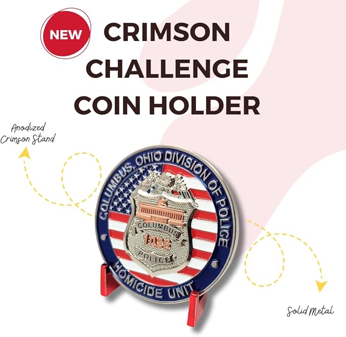 Generic Military Challenge Coin Display Stand - Solid Metal with Anodized Finish - US Vet. Business (Crimson), Gold, Silver, Black