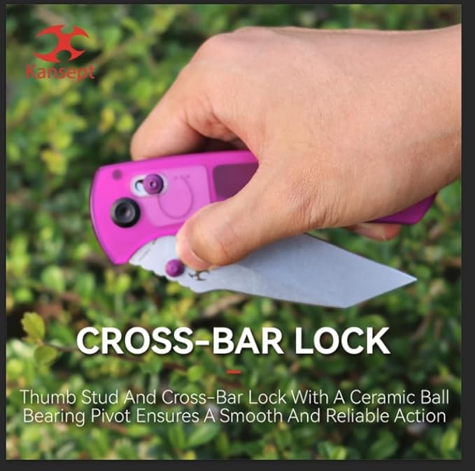 KANSEPT Main Street Pocket Folding Knife, 3.36''Stonewashed 154CM Sharp Blade, Purple Acrylic Handle with Axis Lock and Thumb Stud, Perfect Clip for Camping Hiking Fishing Gift Everyday Carry T1015v10