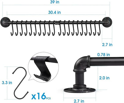 Industrail Pipe Pot Pan Rack, Wall mount Pot hangers Pan Haniging Rail Lid