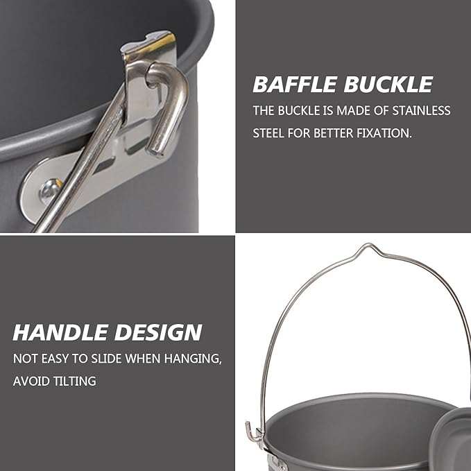 Aluminum Alloy Camping Hanging Pot with Lid Lifter Handle Lightweight 4200ml Portable Pot for Camping Cooking Hiking Picnic