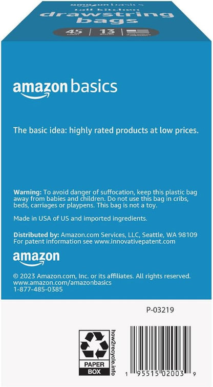 Amazon Basics Tall Kitchen Drawstring Trash Bags, 13 Gallon