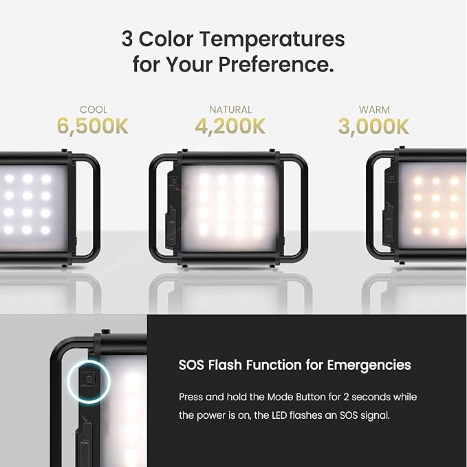 CLAYMORE Ultra 3.0 (Medium) - USB-C Rechargeable Outdoor Portable Area Light, 3 Color Modes, 40 to 2,200 Lumens, 11,600mAh Battery. Ideal for Camping, Fishing, Backpacking, and Construction.