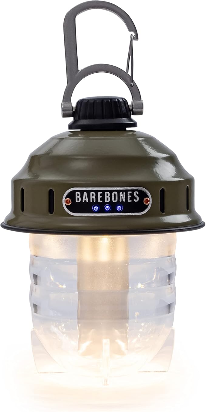 Barebones Beacon Hanging Light ??Olive Drab, Rechargeable LED Camping Lantern with Adjustable Brightness ??Weatherproof Vintage-Style Hanging Lantern for Outdoor Adventures and Year-Round Use