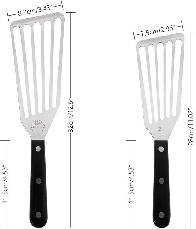 Fish Spatula, 2 Pack Stainless Steel Metal Spatula, Slotted Spatulas for Cooking, Flipping, Turning, Frying and Grilling