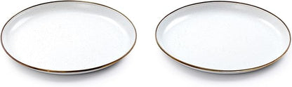 Barebones Enamel Deep Plate - Set of 2 Dinner Plates - Hand-Finished Baked Stainless Steel Trim Plate Set - Camping Kitchen and Dish Set (Eggshell)