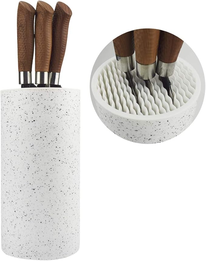 Universal Knife Block Holder, Toosbuc Round Knife Holder Without Knives,Safe & Detachable,Space Saver Knife Storage,Countertop Organizer for Kitchen (White Snowflake Dots)