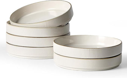 famiware Star 8.25" Pasta Bowls, Large Dinner Bowls Set of 6, Salad Bowl Plates, Shallow Bowls for Eating, White