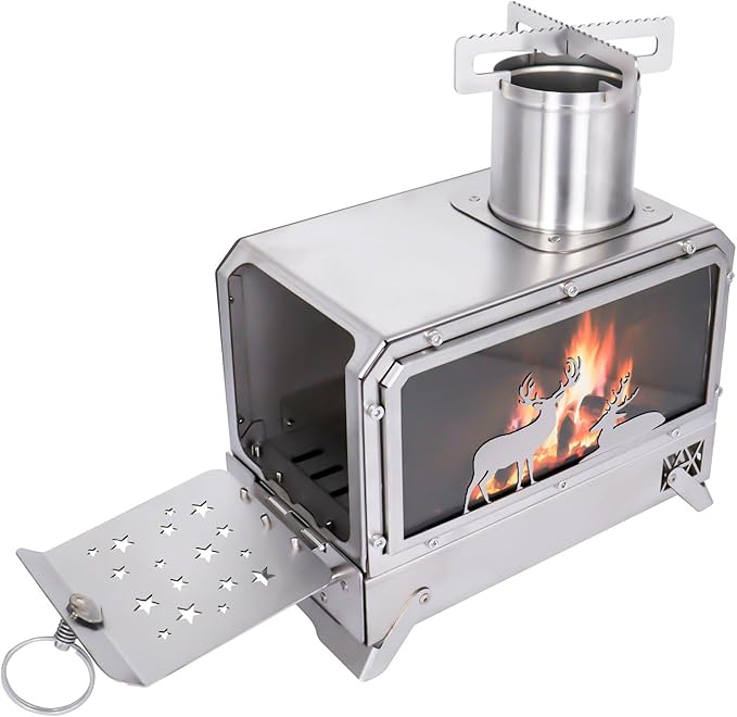 Portable Outdoor Camping Stove Stainless Steel Stove for Outdoor Cooking Heating & Fishing BBQ Backpacking Stove(Medium)