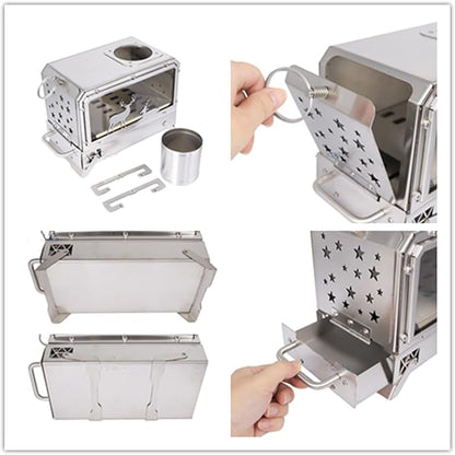 Portable Outdoor Camping Stove Stainless Steel Stove for Outdoor Cooking Heating & Fishing BBQ Backpacking Stove(Medium)