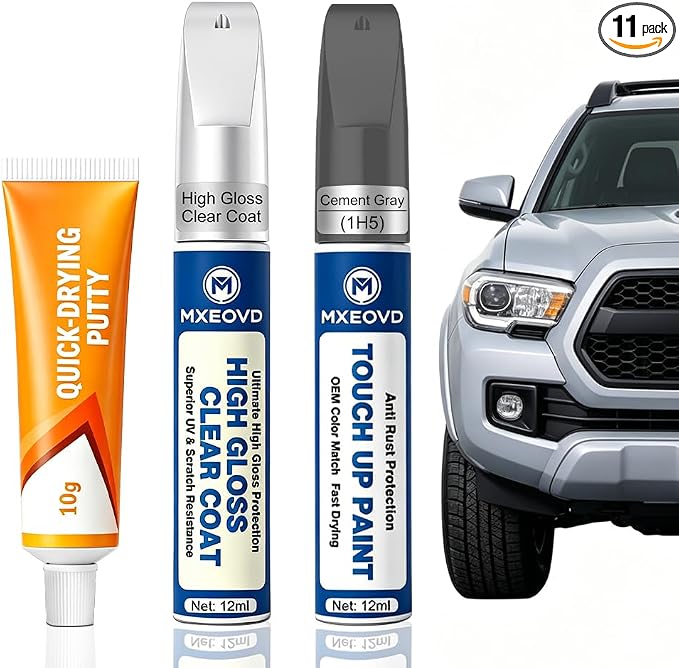 Cement Gray(1H5) Touch Up Paint Compatible with Toyota, All in One Car Scratch Repair Kit with Primer Putty & Clear Coat, Complete Sanding Tools Set for Scratches Chips Nicks