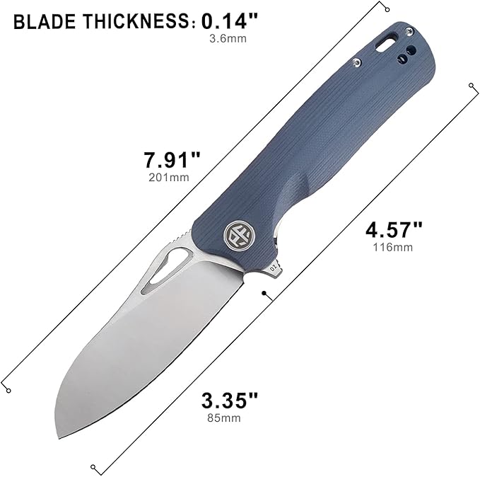 Petrified fish PF868 Bunta,3.35" D2 Satin Blade,146g G10 Handle Flipper Folding knife (Gray G10, Satin)