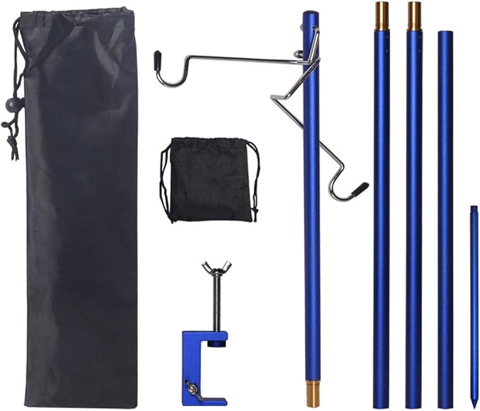 HIKEMAN Folding Lantern Stand Pole Portable Lamp Stand Hook Collapasible Light Stand Holder for Camping Fishing Picnic BBQ Outdoor Activities (Blue)