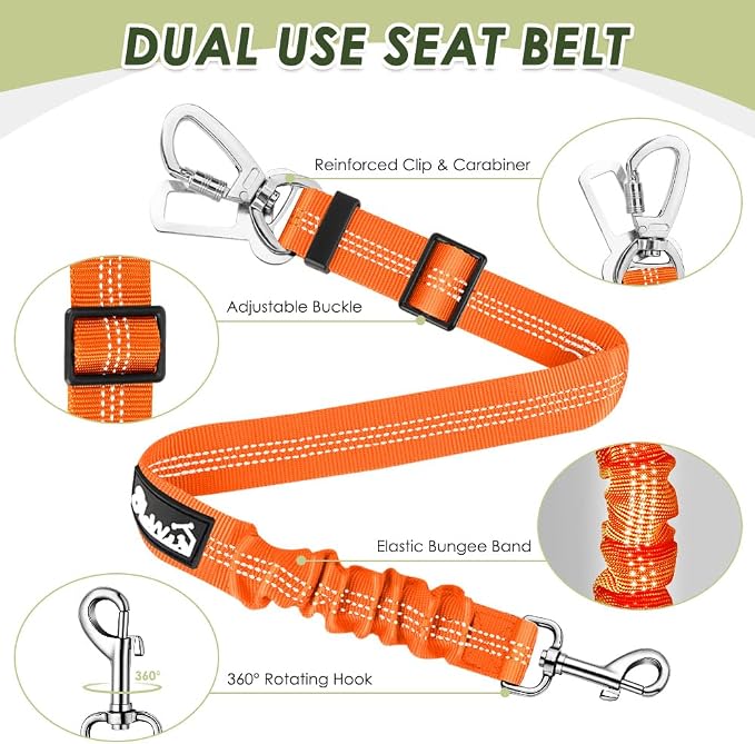 Lukovee Dog Car Harness Seat Belt, Adjustable Mesh Breathable Vest with Elastic Bungee Tether, Soft Padded 2-in-1 Safety Car Harness Seatbelt for Small Medium Large Dogs (Orange,XXS)