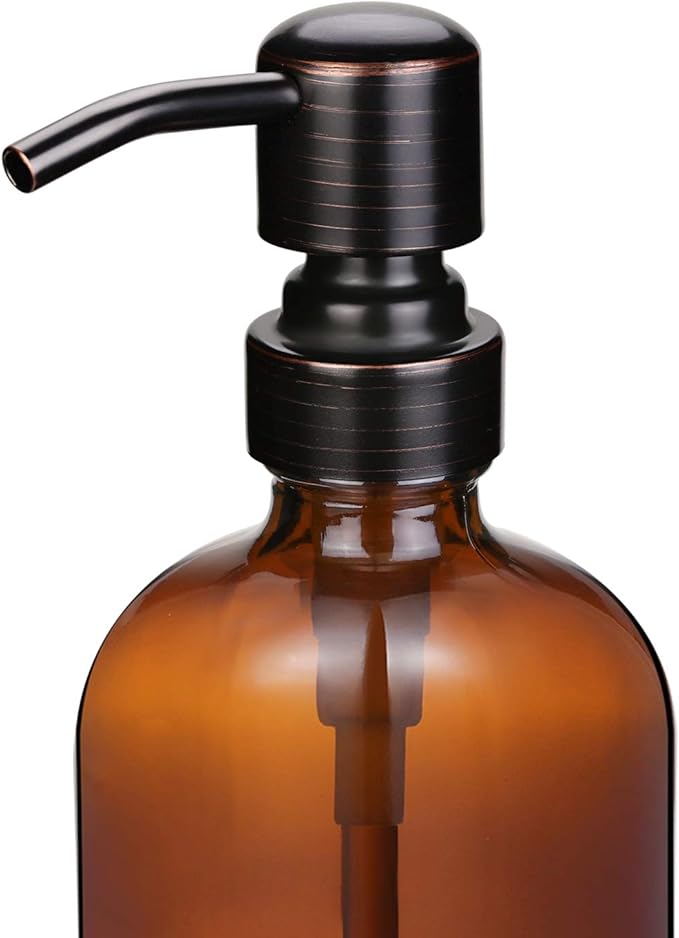 2 Pack 16 Ounce Boston Round Glass Bottles Soap Dispenser