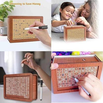 Wooden Coin Bank Money Saving Box, Cash Vault Wooden Savings Box, Wooden Digital Piggy Bank with Counting Target, Money Vault Savings for Boys and Girls (10000 Savings Challenge Box)
