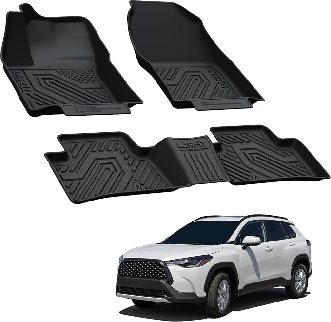 LASFIT Floor Mats Custom Fit for Toyota Corolla Cross 2022-2026（Fit Hybrid Not Fit Gasoline）, All-Weather Protection TPE 1st & 2nd Row Car Liners for Toyota Accsessories, Easy to Clean, Black